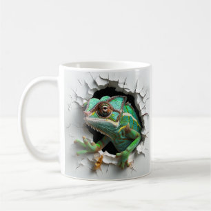 Chameleon Emerging From White Wall With 3D Effect Coffee Mug