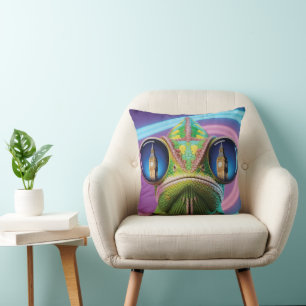 Chameleon Eye Reflection of Big Ben in Neon Lights Throw Pillow