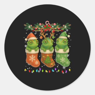 Chameleon In Christmas Socks Lights Chameleon Xmas Classic Round Sticker