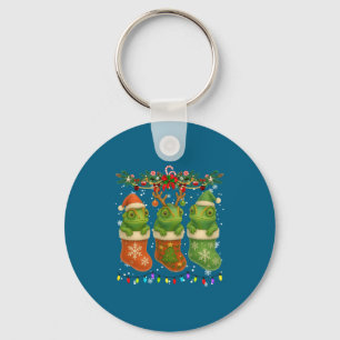 Chameleon In Christmas Socks Lights Chameleon Xmas Keychain