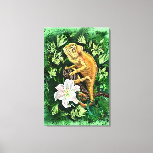 Chameleon In Leaves Canvas Print (Front)