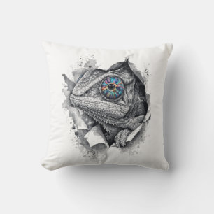 Chameleon Ink Portrait with Rainbow Eye Throw Pillow