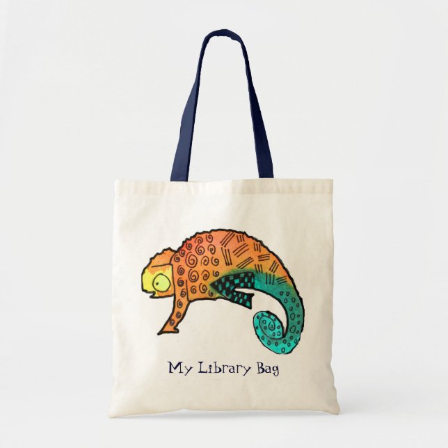 Chameleon ink reptile cute kids library bag (Front)