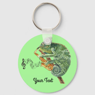 Chameleon Jazz Saxophone Custom Text Keychain