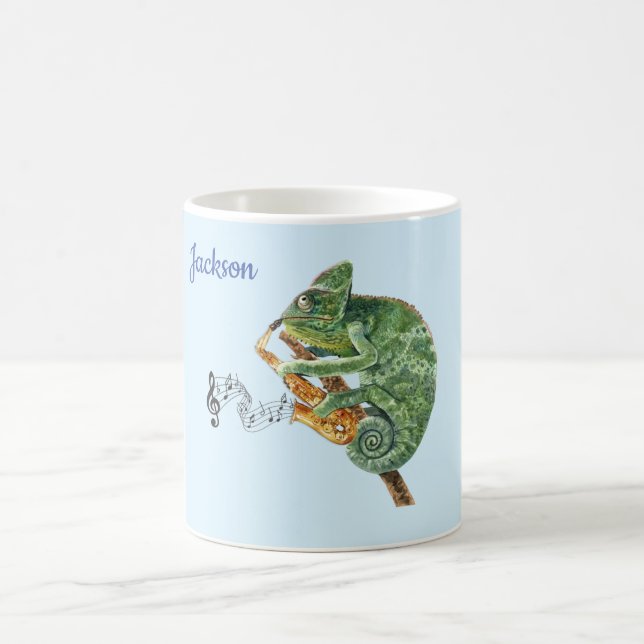 Chameleon Jazz Saxophone Music Custom Name Coffee Mug (Center)