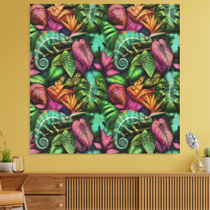 Chameleon Jungle Dreams Seamless Surface Pattern Canvas Print