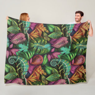 Chameleon Jungle Dreams Seamless Surface Pattern Fleece Blanket