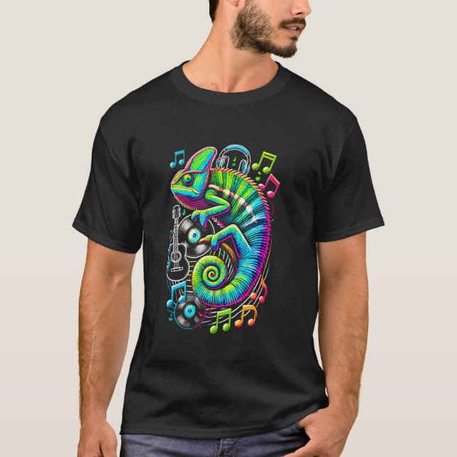 Chameleon Lizard Colourful Musical Notes Comma Ani T-Shirt (Front)