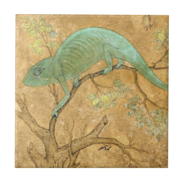 Chameleon (Lizard) (Reptile) (Mughal Art) (Asian) Tile (Front)