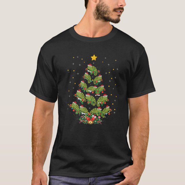 Chameleon Lover Xmas Tree Santa Hat Chameleon Chri T-Shirt (Front)