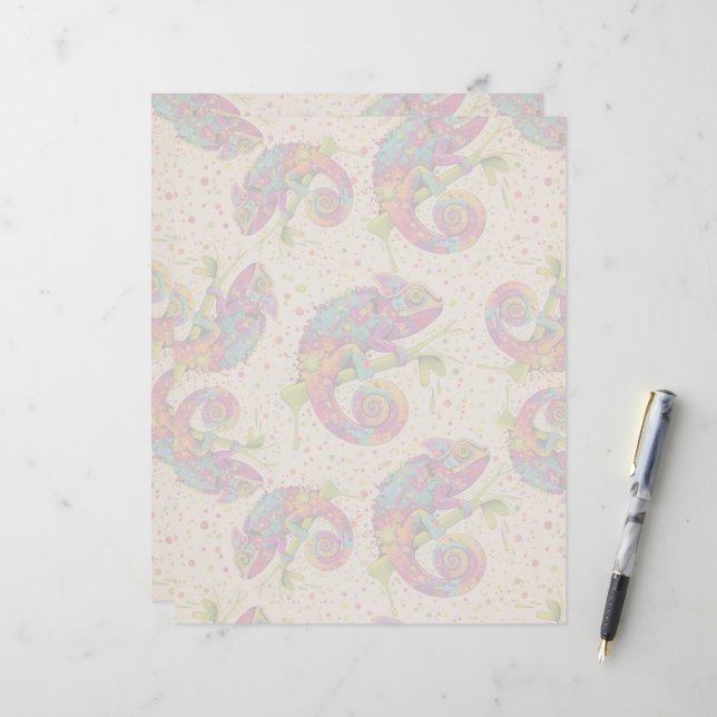 Chameleon Paint Stains Watercolor Style (Front/Back In Situ)