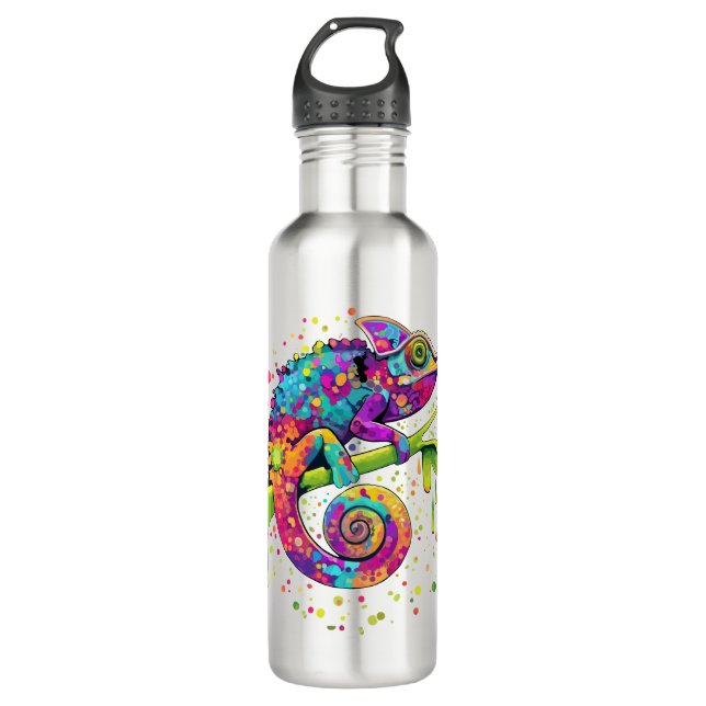 Chameleon Paint Stains Watercolor Style 710 Ml Water Bottle (Front)