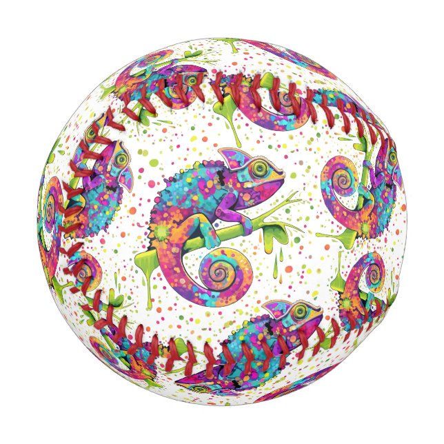 Chameleon Paint Stains Watercolor Style Baseball (Front Left)