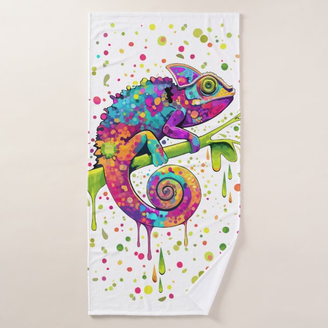 Chameleon Paint Stains Watercolor Style Bath Towel Set (Bath Towel)