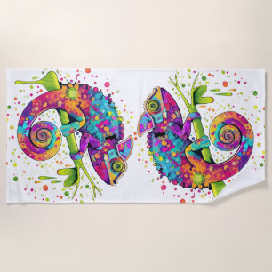 Chameleon Paint Stains Watercolor Style Beach Towel