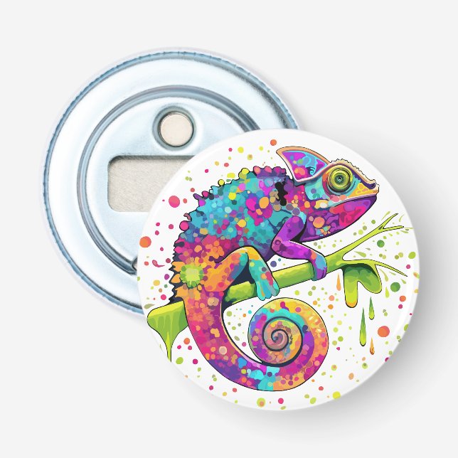 Chameleon Paint Stains Watercolor Style Bottle Opener (Front)
