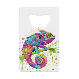 Chameleon Paint Stains Watercolor Style Credit Card Bottle Opener