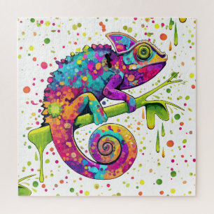 Chameleon Paint Stains Watercolor Style Jigsaw Puzzle