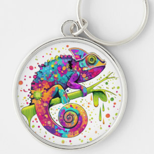 Chameleon Paint Stains Watercolor Style Keychain