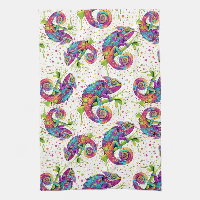 Chameleon Paint Stains Watercolor Style Kitchen Towel (Vertical)