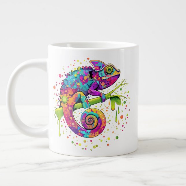 Chameleon Paint Stains Watercolor Style Large Coffee Mug (Left)
