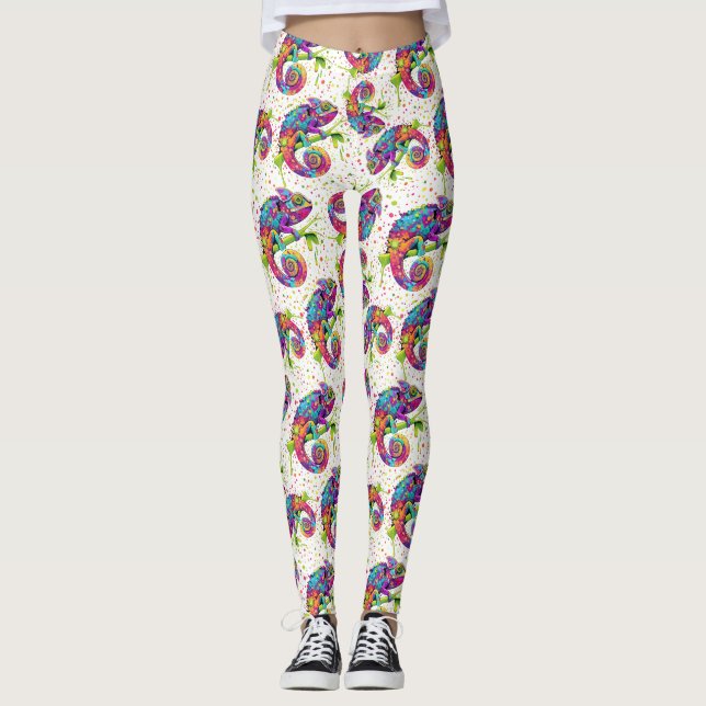 Chameleon Paint Stains Watercolor Style Leggings (Front)