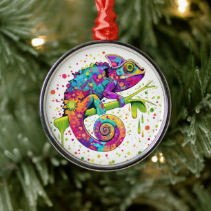 Chameleon Paint Stains Watercolor Style Metal Ornament