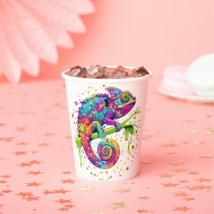 Chameleon Paint Stains Watercolor Style Paper Cups