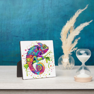 Chameleon Paint Stains Watercolor Style Plaque