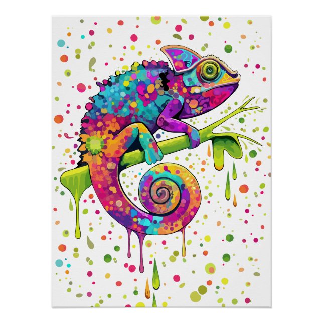Chameleon Paint Stains Watercolor Style Poster (Front)