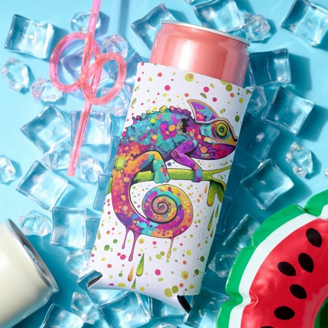 Chameleon Paint Stains Watercolor Style Seltzer Can Cooler (In Situ Summer)