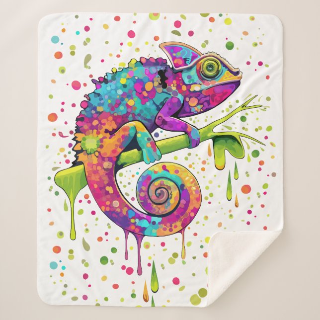 Chameleon Paint Stains Watercolor Style Sherpa Blanket (Front)