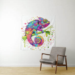 Chameleon Paint Stains Watercolor Style Tapestry