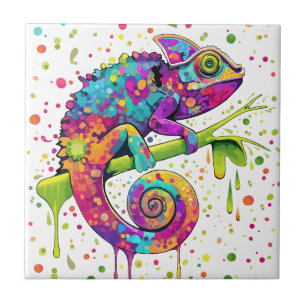 Chameleon Paint Stains Watercolor Style Tile