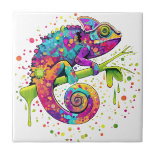 Chameleon Paint Stains Watercolor Style Tile