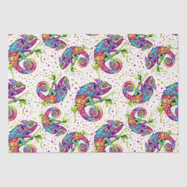 Chameleon Paint Stains Watercolor Style Tissue Paper (Front)