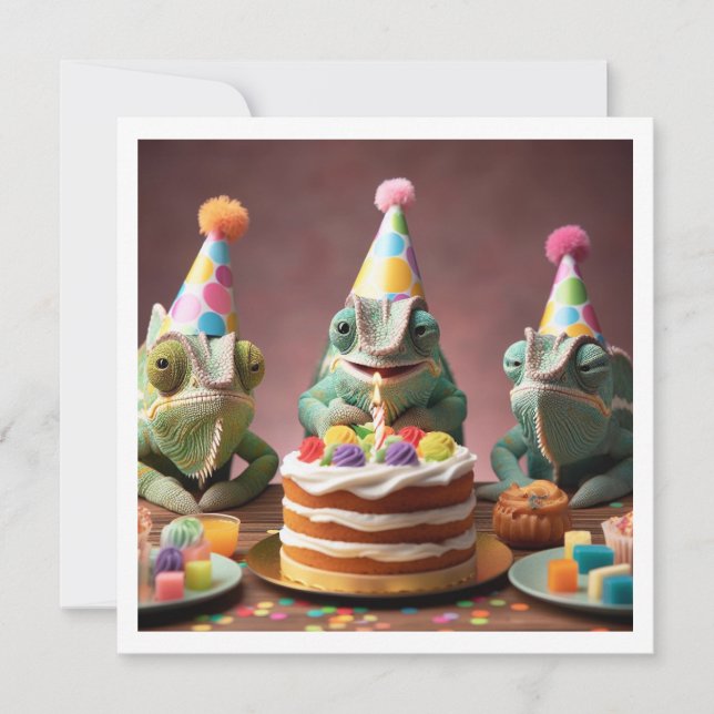 Chameleon party animals, chameleon birthday invite (Front)
