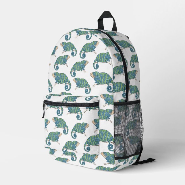 Chameleon Pattern Printed Backpack (Back Corner Right)
