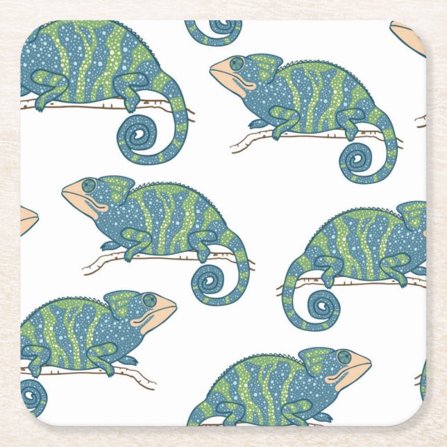 Chameleon Pattern Square Paper Coaster (Front)