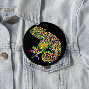 Chameleon Psychedelic Fantasy 4 Inch Round Button
