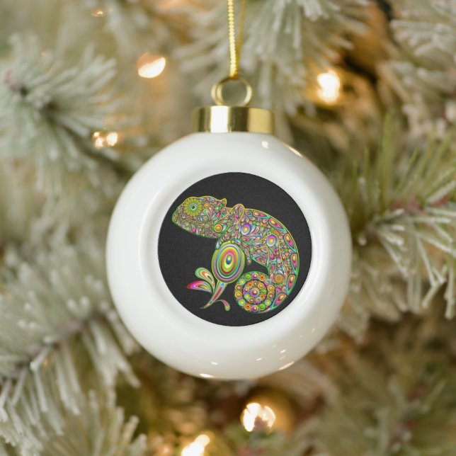 Chameleon Psychedelic Fantasy Ceramic Ball Christmas Ornament (Tree)