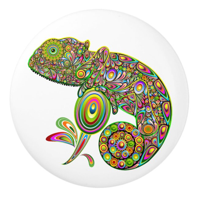 Chameleon Psychedelic Fantasy Ceramic Knob (Front)