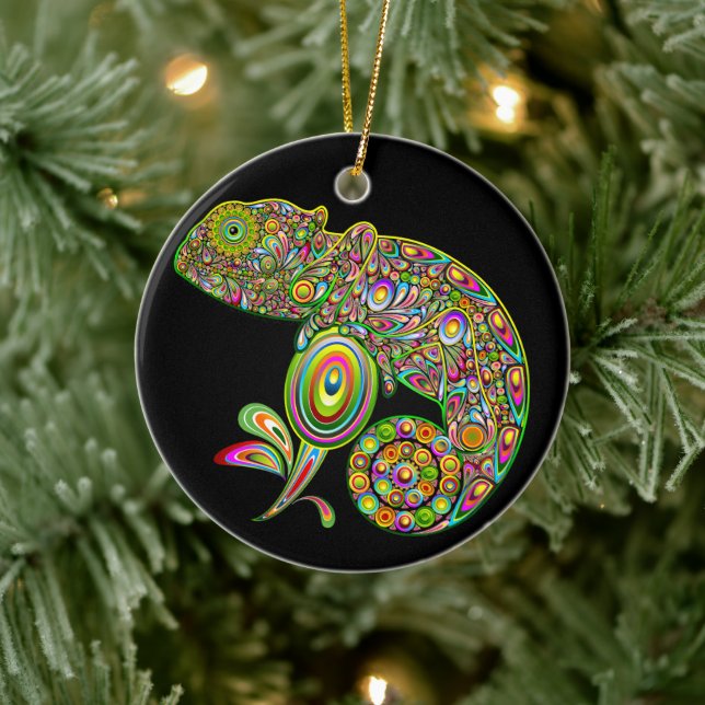 Chameleon Psychedelic Fantasy Ceramic Ornament (Tree)