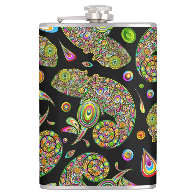 Chameleon Psychedelic Fantasy Hip Flask (Front)