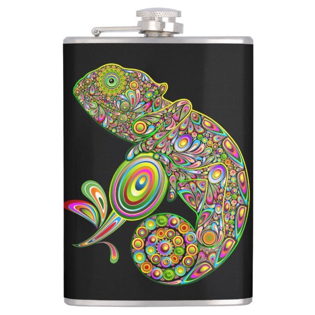 Chameleon Psychedelic Fantasy Hip Flask (Front)