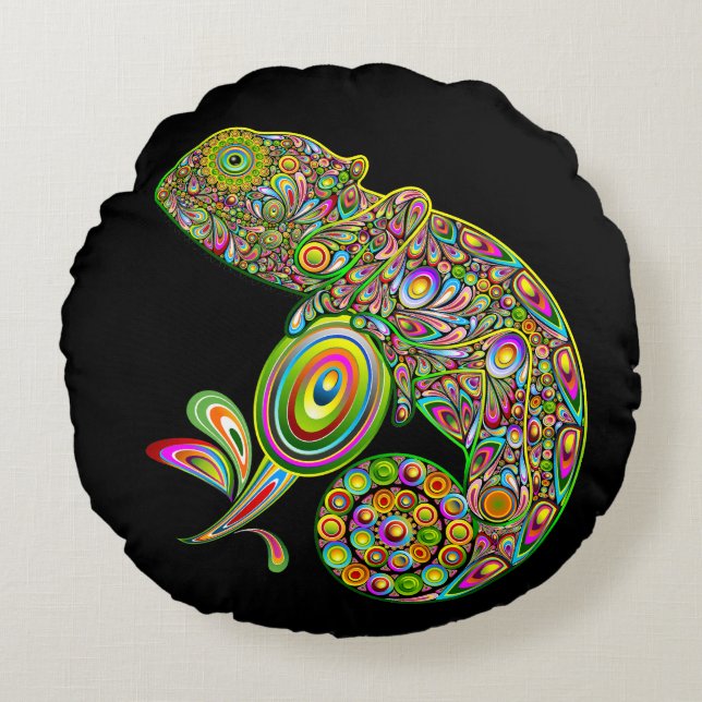 Chameleon Psychedelic Fantasy Round Pillow (Front)