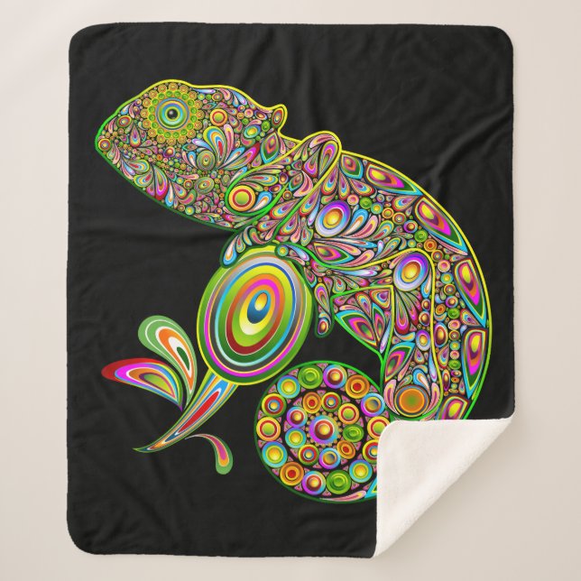 Chameleon Psychedelic Fantasy Sherpa Blanket (Front)