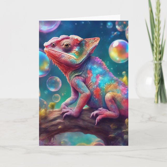 Chameleon with bubbles card (Front)