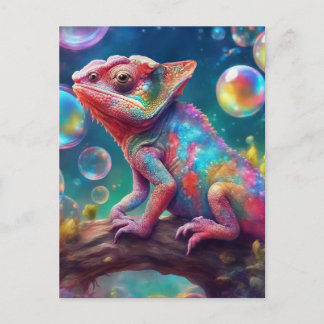 Chameleon with bubbles postcard