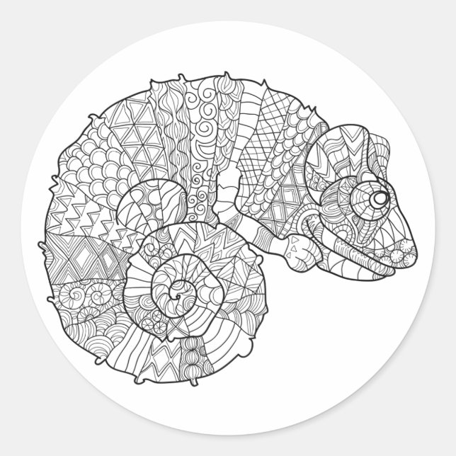 Chameleon Zendoodle Classic Round Sticker (Front)